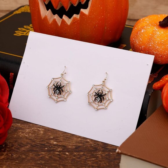 Halloween Spider Earrings, Fashion Spider Spooky Cobweb Earrings Halloween Earri - Picture 3 of 7